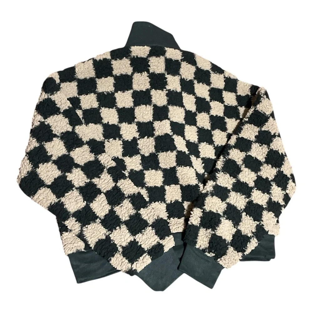 PINK Victoria's Secret Black & Cream Checkered Fleece Half-Zip Pullover Size XS - Picture 2 of 6